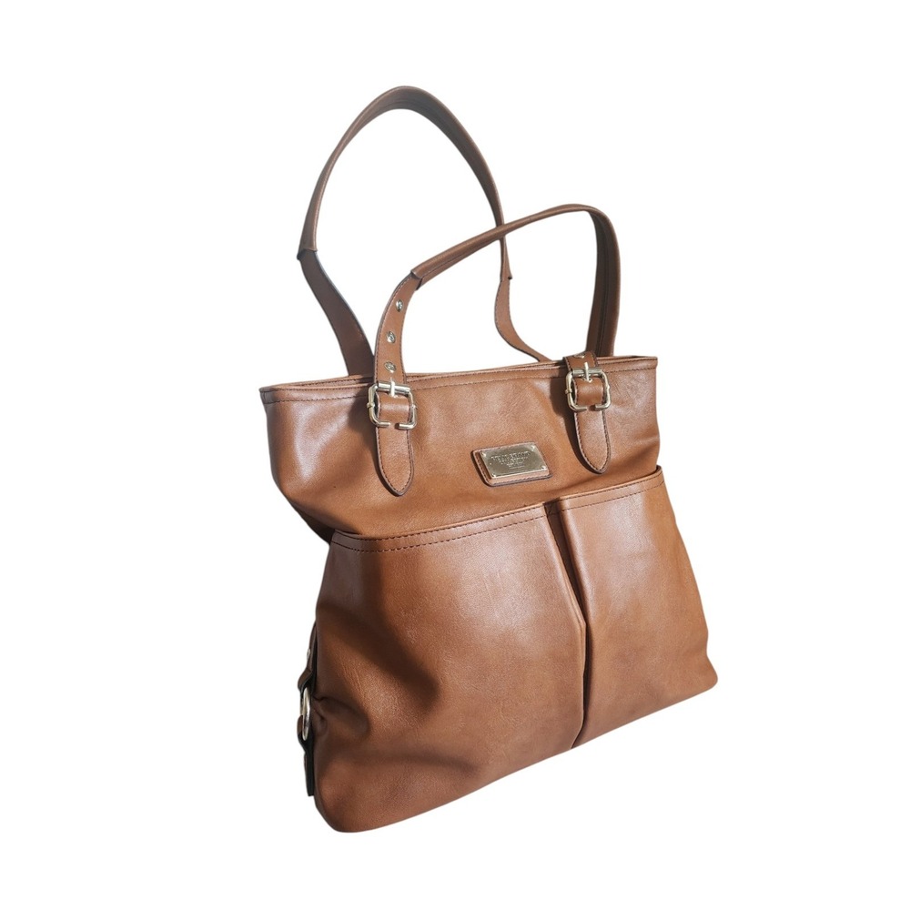 Relic Brand Cognac Brown Faux Leather Tote Shoulder Bag Multi Pocket Purse